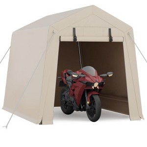Storage Shed, Portable Garage 6'x8' Outdoor - Waterproof UV-Resistant with 2 Roll-Up Zipper Doors, Anti-Snow Shelter for Motorcycle, Bike, Equipment - 1 of 4