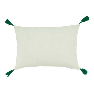 Green and Brown Cotton Christmas Trees Lumbar Pillow with Tassels