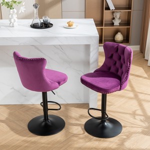 MAYEERTY Swivel Velvet Barstools - Adjustable Seat Height 25-33 Inch, 17.7 Inch Base, Tufted Backs, , Set of 2 - 1 of 4