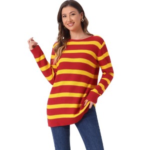 INSPIRE CHIC Women's Long Sleeves Drop Shoulder Loose Striped Sweater - 1 of 4