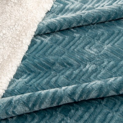 Full Blue Surf Velvet Plush Fleece Sherpa Reversible Blanket