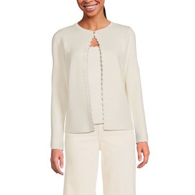 Lands' End Women's Blend Scallop Edge Fitted Cardigan Sweater