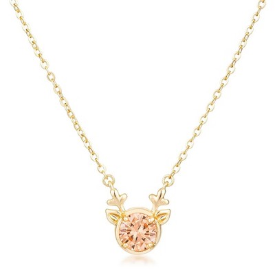 ShineHigh Reversible CZ Reindeer Pendant Necklace with 16" Chain + 2" Extender – Holiday Rose Gold, Goldtone, or Silvertone Finish