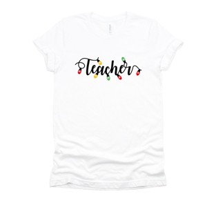 Simply Sage Market Teacher Christmas Lights Short Sleeve Tee - XS - White - 1 of 4