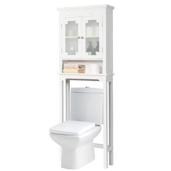 Costway Over The Toilet Bathroom Space Saver Carved Top Toilet Rack w/ Adjustable Shelf