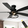 Bella Depot 52" 5-blades Matte Black Industrial Flush Mount Ceiling Fan Light with Remote 6-speed Reversible DC Motor - 3 of 4