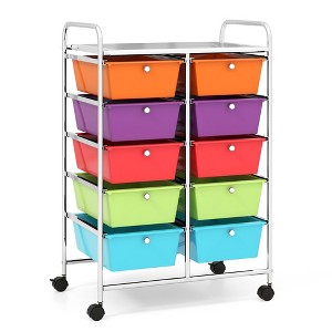 Tangkula 10-Drawer Rolling Storage Cart Tools Scrapbook Paper Organizer on Wheels Multicolor - 1 of 4