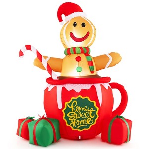 Tangkula 7 FT Christmas Inflatable Gingerbread Man in Hot Cocoa Mug Xmas Blow up Yard Decoration with Built-in LED Lights Candy and Gift Boxes - 1 of 4