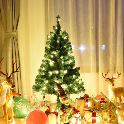 Tangkula 4'Lighting Artificial Christmas Pine Tree Pre-Lit Decoration w/ Plastic Stand & LED Lights