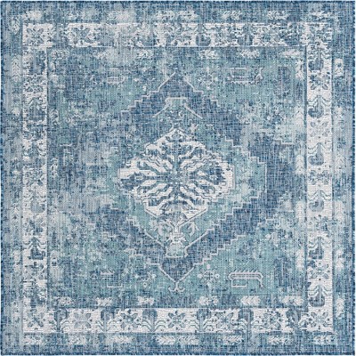 Valeria Blue Square Synthetic Outdoor Area Rug