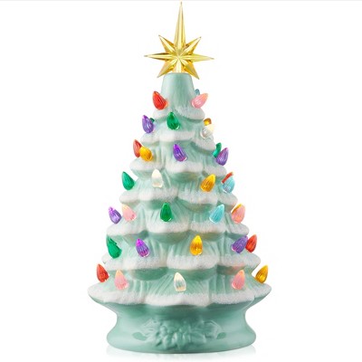 Casafield Hand Painted Ceramic Christmas Tree, 12-Inch Pre-Lit Tree with 100 Multi Color Lights and 2 Star Toppers