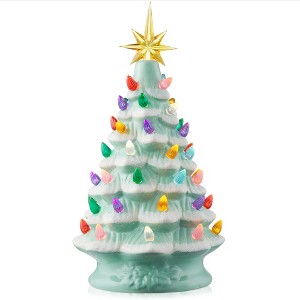 Casafield Hand Painted Ceramic Christmas Tree, 12-Inch Pre-Lit Tree with 100 Multi Color Lights and 2 Star Toppers - 1 of 4