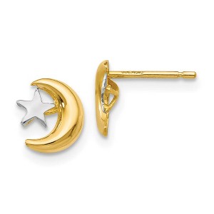 Black Bow Jewelry 8mm Two Tone Moon and Star Post Earrings in 14k Gold and Rhodium - 1 of 4