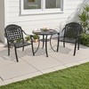 3-Piece Cast Aluminum Outdoor Dining Set: Round Table, Stackable Chairs & Blue Cushions - All-Weather Patio Furniture for Your Backyard - 2 of 4