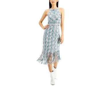 I.N.C International Concepts Womens Fringe Trim Sheath Dress, Blue, Large - 1 of 1