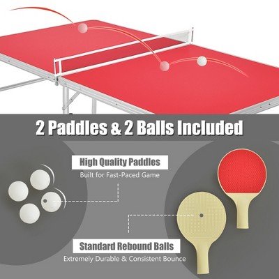 60'' Red Portable Folding Table Tennis Ping Pong Table with Accessories