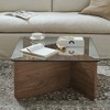 CAVINAS Mid-Century Square Coffee Table with Tempered Glass Top,Unique Wooden Center Table for Living Room,Apartment - 2 of 4