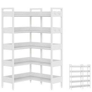 ODK Corner Bookshelf, 5-Tier Bookshelves with 4 Hooks, Convertible Bookshelf, Industrial Wooden Bookcase with Open Shelves for Home Office - 1 of 4