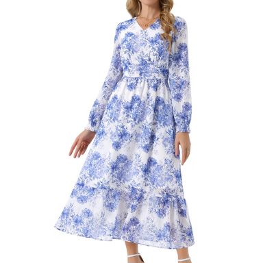 sachin and babi light blue dress Blue Floral Pleated Chiffon Dress