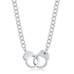 Metallo Stainless Steel Link Necklace with Handcuff Lock - Silver - 22 Inch - 1 of 3
