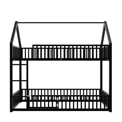 Bellemave Twin Over Twin Metal Floor Bunk beds, Twin Size House Bunk Beds with Guardrails for Kids, Black