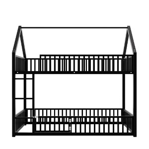 Bellemave Twin Over Twin Metal Floor Bunk beds, Twin Size House Bunk Beds with Guardrails for Kids, Black - 1 of 4