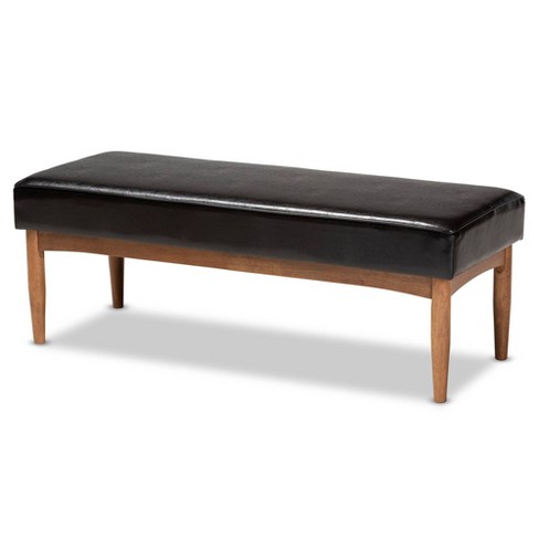 Arvid Faux Leather Upholstered Wood Dining Bench Dark Brown walnut