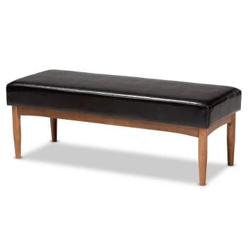 Arvid FauxLeather Upholstered Wood Dining Bench Dark Brown/Walnut - Baxton Studio: Mid-Century Corner Seating, Cocktail Style