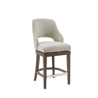 Elegant Transitional Cream Upholstered Swivel Counter Stool