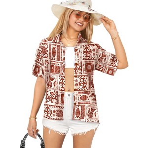 LA LEELA Women's Button Down Blouses Beach Summer Button Up Short Sleeve Tropical Vacation Hawaiian Shirts Coverup Blouses for Women - 1 of 4