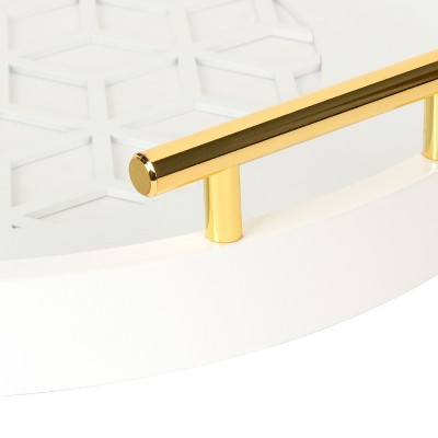 White and Gold Round Glass Decorative Tray