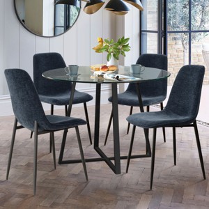 5-Piece Small Round Glass Dining Table Set For 4, Home Kitchen Round Table with 4 Upholstered Armless Chairs for Apartment, Dining Room-Maison Boucle - 1 of 4