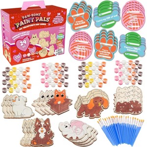 Cat and Dog Wood Painting Kits (24count) - Perfect Goodie Bag Party Favors for - Each has a Wood Craft, Paints, Brush & Sticker for Boys & Girls - 1 of 4