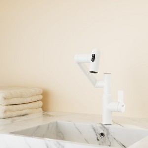 DOMETOUR Bathroom White Sink Faucet with Spray Function and Temperature Display for Anti-Skid Switch and Hot & Cold and 360° Rotary - 1 of 4