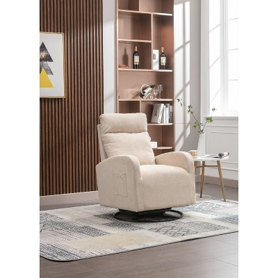 Teddy/Linen Upholstered Swivel Chair for Nursery with One Left Pocket, 4W-ModernLuxe
