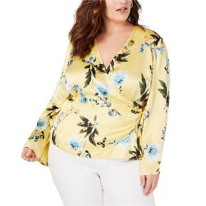 I.N.C International Concepts Womens Floral Wrap Blouse, Yellow, 3X - 1 of 1