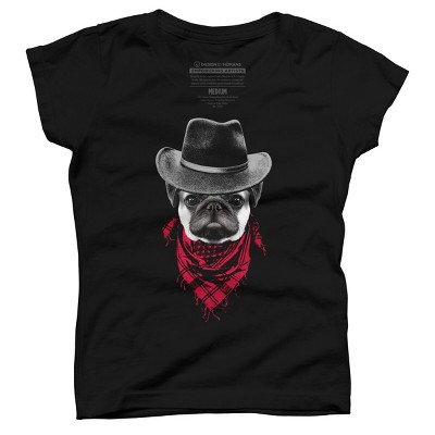 Girl's Design By Humans Cowboy Pug By clingcling T-Shirt