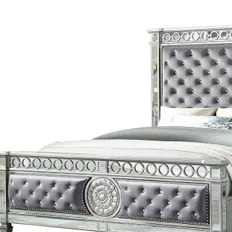 90&#34; Eastern King Bed Varian Bed Gray Velvet &#38; Mirrored - Acme Furniture, 2 of 7