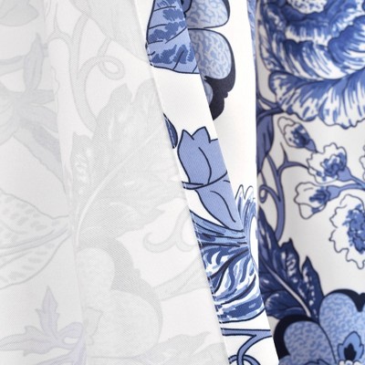 Navy and White Floral Blackout Polyester Curtain Panels