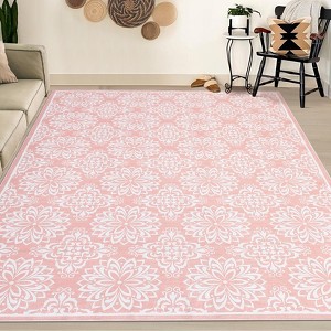 Modern Washable Area Rug for Living Room, Floral Area Rug with Non Slip Backing, Foldable Indoor Low Pile Carpet for Home - 1 of 4