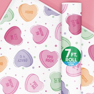 Big Dot of Happiness Valentine Hearts Wrapping Paper, Galentine's & Valentine's Day Gift Paper, Pastel Candy Heart Gift Wrap, 24 in x 7 feet, 1 Roll - 1 of 4