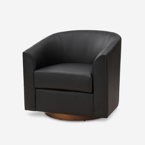 Jessie 30.5" Wide Modern Swivel Barrel Faux Leather Chair with Solid Wood Base|ARTFUL LIVING DESIGN - 1 of 4