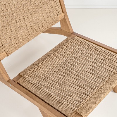 Parker Mid-Century Brown Teak Wood Woven Armless Lounge Chair