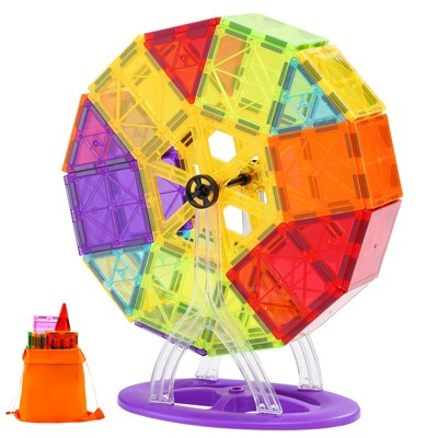 VEVOR Magnetic Tiles, 121 PCS Magnetic Building Blocks, Magnet Building Set with 2 Car Bases & 26 Digital Cards,Toys for Toddlers Boys Girls Aged 5+