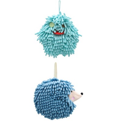 REGALWOVEN Fuzzy Cute Cartoon Decorative Hand Drying Hanging Ball Hand Towels 7" x 7" 2 Pcs