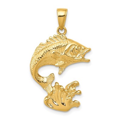 Black Bow Jewelry 14k Yellow Gold Jumping Bass Pendant
