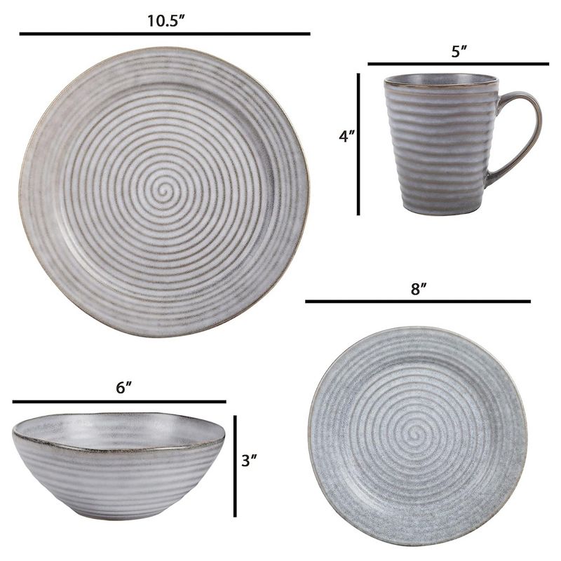 Elanze Designs Chic Ribbed Modern Thrown Pottery Look Ceramic Stoneware Plate Mug & Bowl Kitchen Dinnerware 16 Piece Set - Service for 4, Slate Grey, 4 of 7