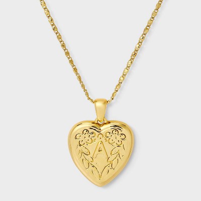 14K Gold Dipped Heart Charm A Initial Necklace - A New Day™ Gold
