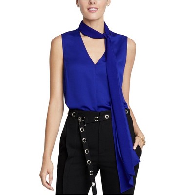 Rachel Roy Womens Tie Neck Pullover Blouse, Blue, X-Small