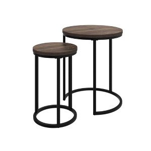 Nathan James Lula Nesting Round Side Tables Nutmeg/Black: Set of 2, Laminate Wood, Metal Frame - 1 of 4